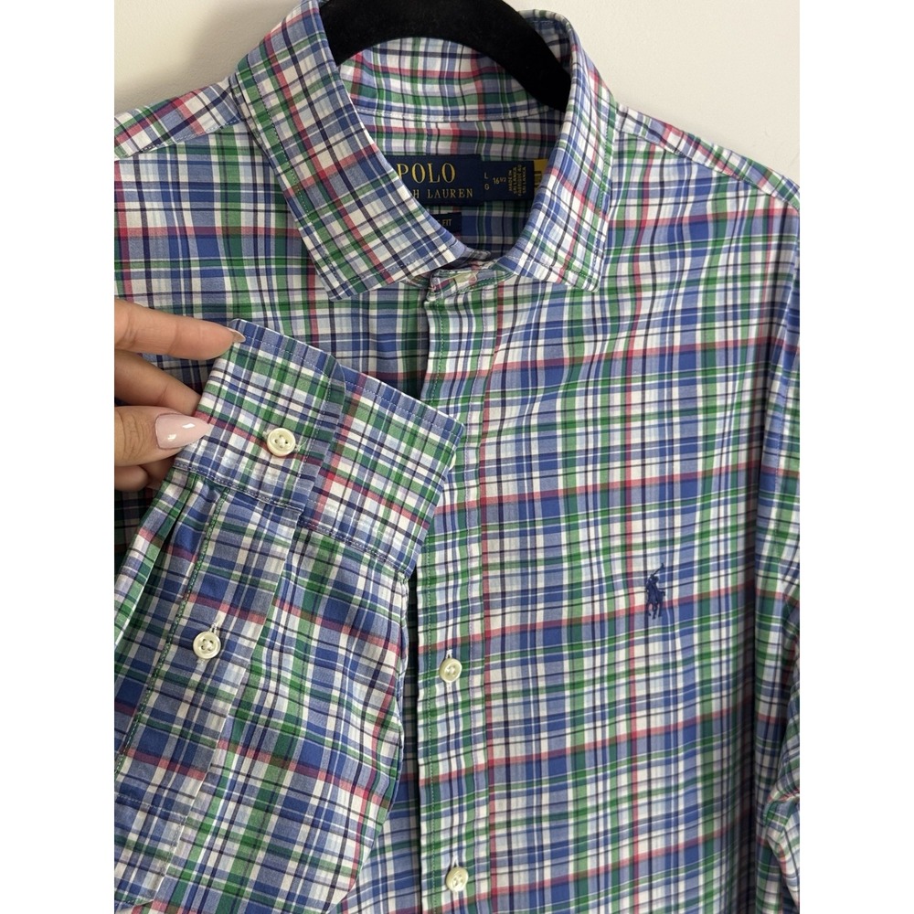 Polo Ralph Lauren Classic Fit Nylon Shirt L Long Sleeve Button-Up Multicolor‎